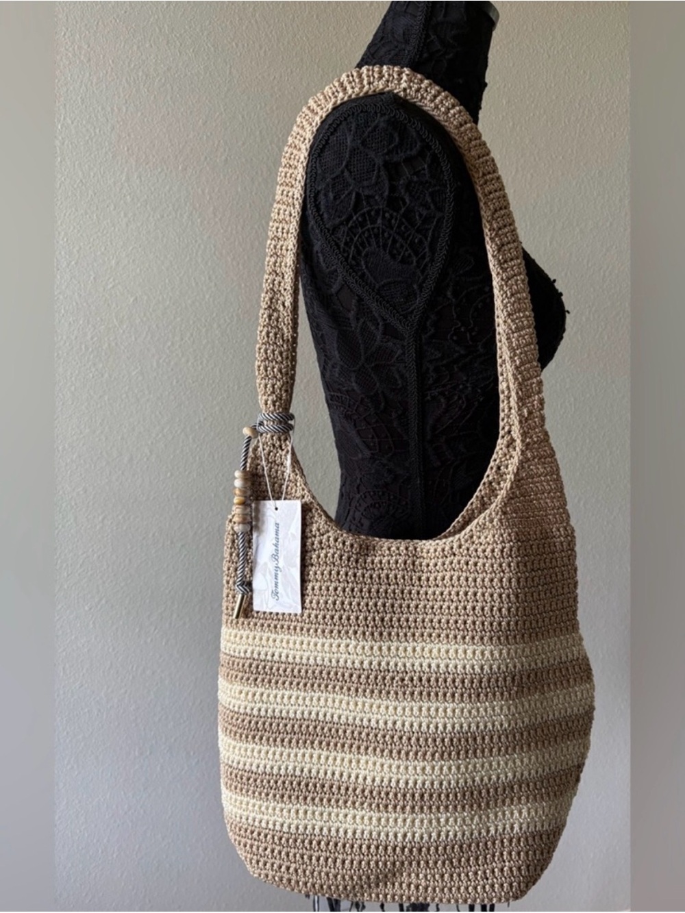 Tommy Bahama Beige and Cream Woven Shoulder Bag